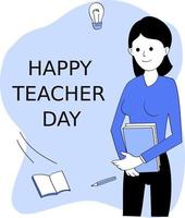 Happy teacher's day background concept. Pretty Woman Teacher explaining gesture vector