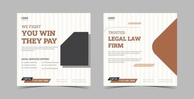 paquete de diseño de redes sociales de bufete de abogados. plantilla de cartel de servicio de abogado. vector