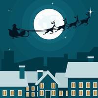 christmas night scenery with santa claus in a sleigh with reindeer vector