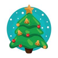 Christmas tree decorated with jingle bells and balls. vector