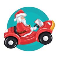 traditional santa claus with christmas hat driving a car vector