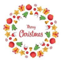decorative circular frame with christmas elements and merry christmas phrase vector