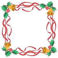 christmas frame decorated with red confetti and golden bells vector