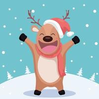Happy reindeer in merry christmas card vector