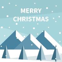 Merry Christmas card of mountains and trees in the snow vector