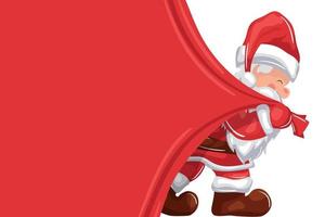 santa claus holding a red christmas curtain on transparent background