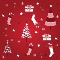 small socks and christmas trees on red background vector