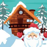 Christmas landscape background with chimney and smiling santa claus vector