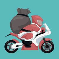 Christmas card of Santa Claus delivering gifts on his motorcycle vector