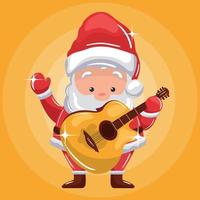 background with smiling santa claus playing guitar vector