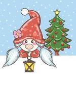 cute gnome girl holding a lantern Christmas illustration vector