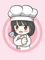 cute chef girl holding a spatula - chef cartoon vector