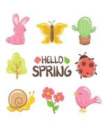 pretty spring element cartoon character and illustration card. hello spring concept. vector