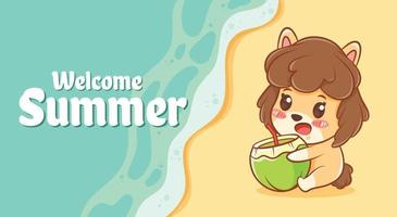 cute puppy with a summer greeting banner. vector