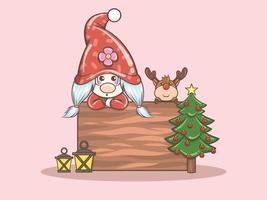 cute gnome girl with deer merry Christmas illustration vector