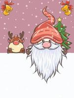 cute gnome illustration with deer Christmas vector