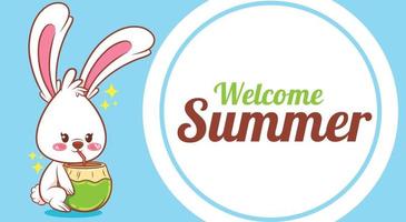 cute bunny with a summer greeting banner. vector