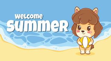 cute puppy with a summer greeting banner. vector