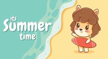 cute puppy with a summer greeting banner. vector