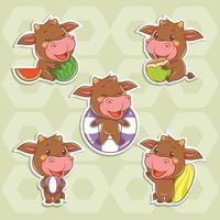 set of a cute cow summer sticker concept vector