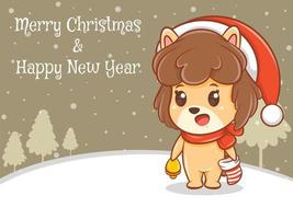 Lindo personaje de dibujos animados de cachorro con feliz navidad y feliz año nuevo saludo banner. vector