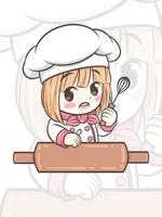 cute chef girl cartoon character vector