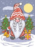 cute gnome illustration holding jingle bells vector