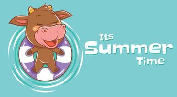 cute cow with a summer greeting banner. vector