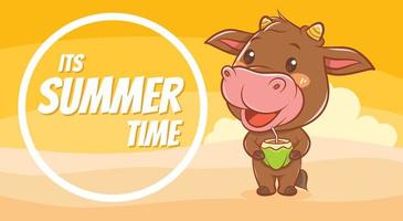 cute cow with a summer greeting banner. vector