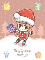 cute Santa girl Christmas greeting illustration vector