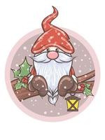 cute gnome holding a lantern Christmas illustration vector