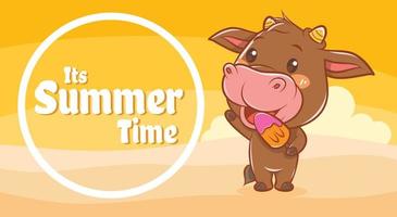 cute cow with a summer greeting banner. vector