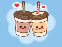 cute coffee cup couple concept. cartoon vector