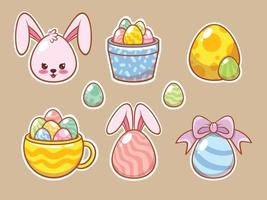 Set of a cute bunny with easter eggs cartoon. sticker concept. vector