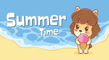 cute puppy with a summer greeting banner. vector