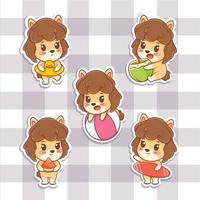 set of a cute puppy summer sticker concept vector