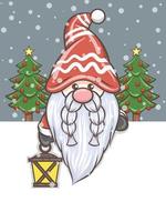 cute gnome holding a lantern Christmas illustration vector