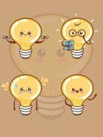 Set of cute light bulb all expression