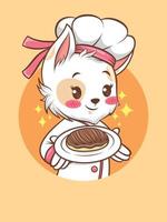 cute cats girl chef holding a cake. bakery chef concept. cartoon character and mascot