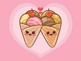 cute ice cream couple concept. cartoon vector