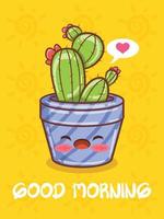 cute succulent plant pot cartoon characters and illustrations. good morning concept. vector