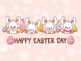 Cute bunny with easter eggs decorated. cartoon character illustration happy easter day concept. vector