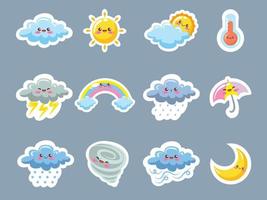 set of cute weather icons sticker style. cartoon character and illustration. vector