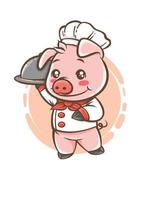 mascota linda del personaje de dibujos animados del chef de cerdo vector