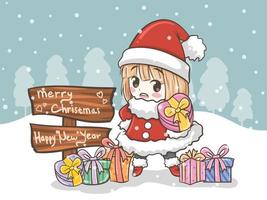 cute Santa girl Christmas greeting illustration vector