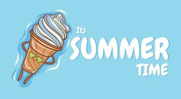 cute ice cream floating relax with a summer greeting banner vector