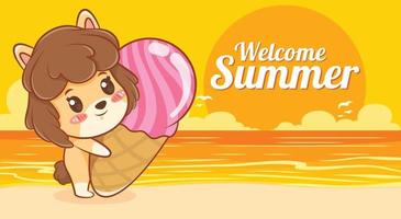 cute puppy with a summer greeting banner. vector