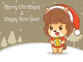 cute puppy cartoon character with merry Christmas and happy new year greeting banner. vector