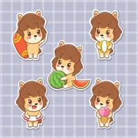 set of a cute puppy summer sticker concept vector