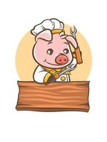 cute pig chef barbeque cartoon character mascot vector